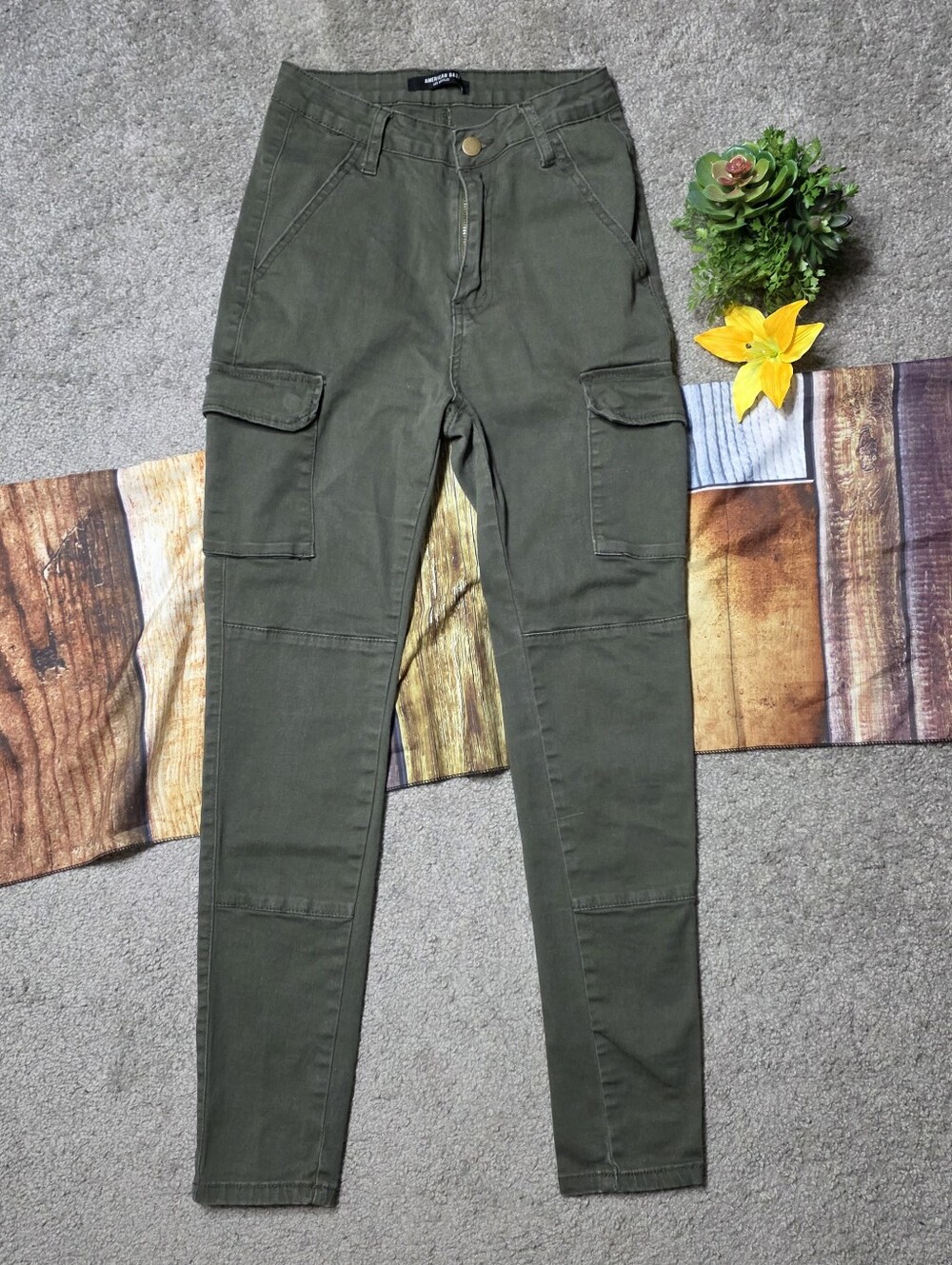 American Bazi Skinny Green Cargo Pants High Waist Size Small